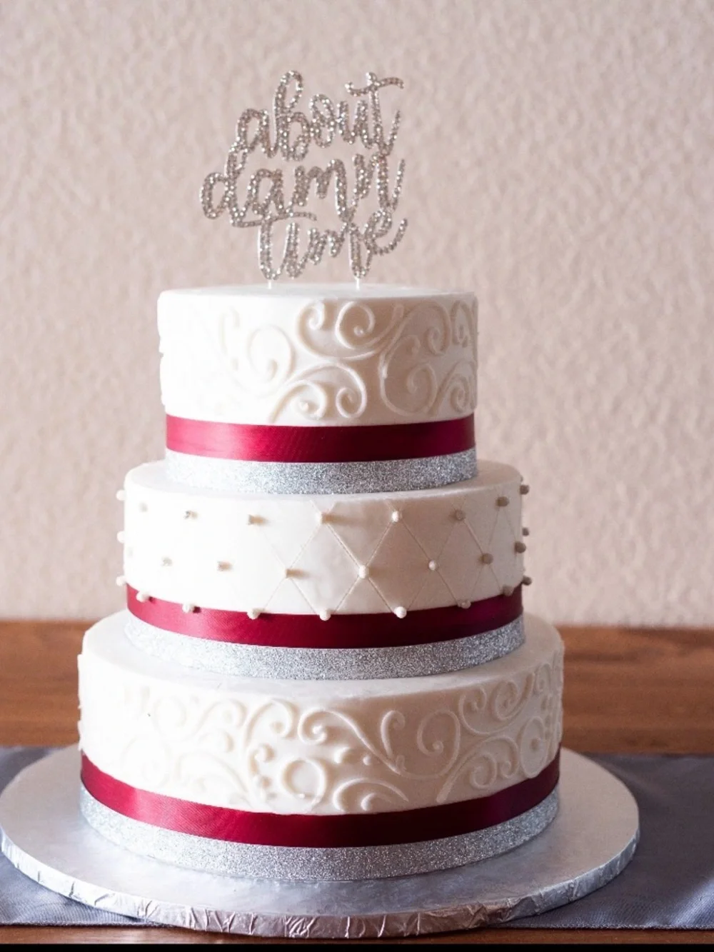 Silver Wedding Cake Topper with Rhinestones About Damn Time Funny